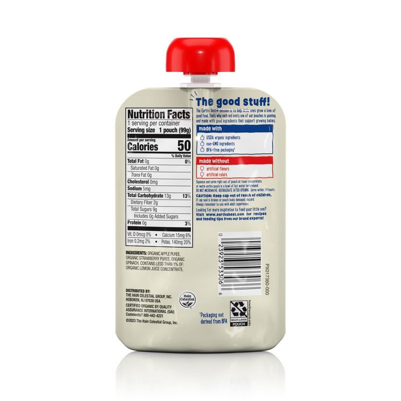 slide 2 of 4, Earth's Best Strawberry Apple Spinach Pouch Baby Meals - 3.5oz, 3.5 oz