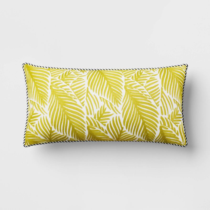 slide 1 of 5, 10"x20" Palm Leaves Outdoor Lumbar Pillow Green - Threshold™, 1 ct