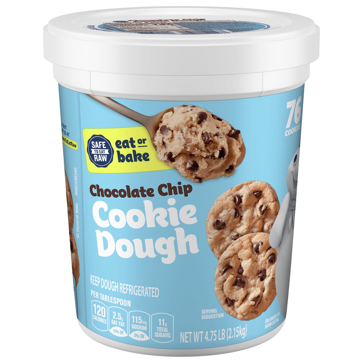 slide 3 of 9, Pillsbury Refrigerated Chocolate Chip Cookie Dough, Eat or Bake, 76 oz., 4.75 lb