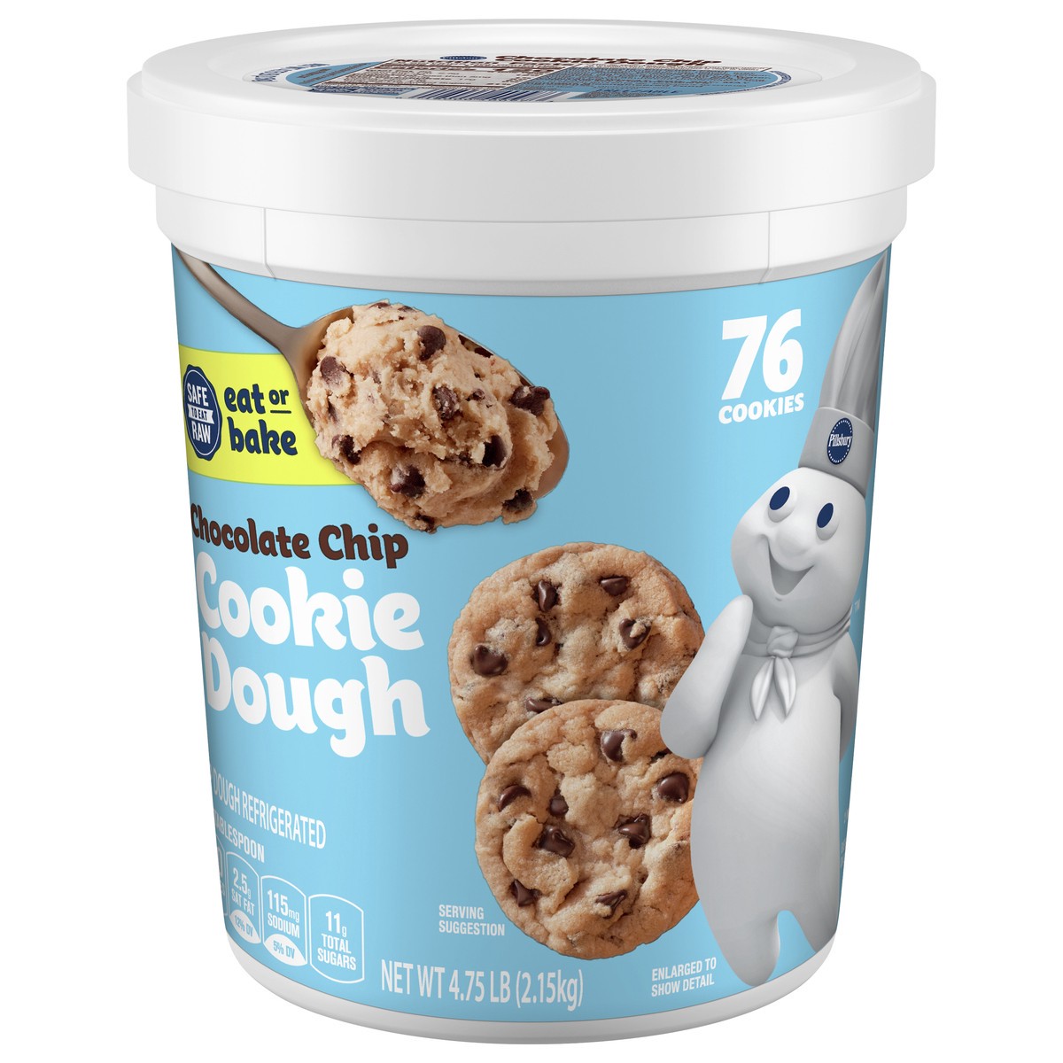 slide 8 of 9, Pillsbury Refrigerated Chocolate Chip Cookie Dough, Eat or Bake, 76 oz., 4.75 lb