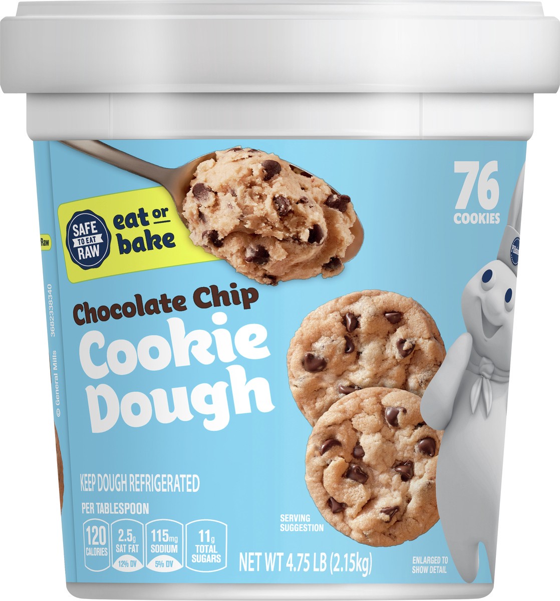 slide 9 of 9, Pillsbury Refrigerated Chocolate Chip Cookie Dough, Eat or Bake, 76 oz., 4.75 lb