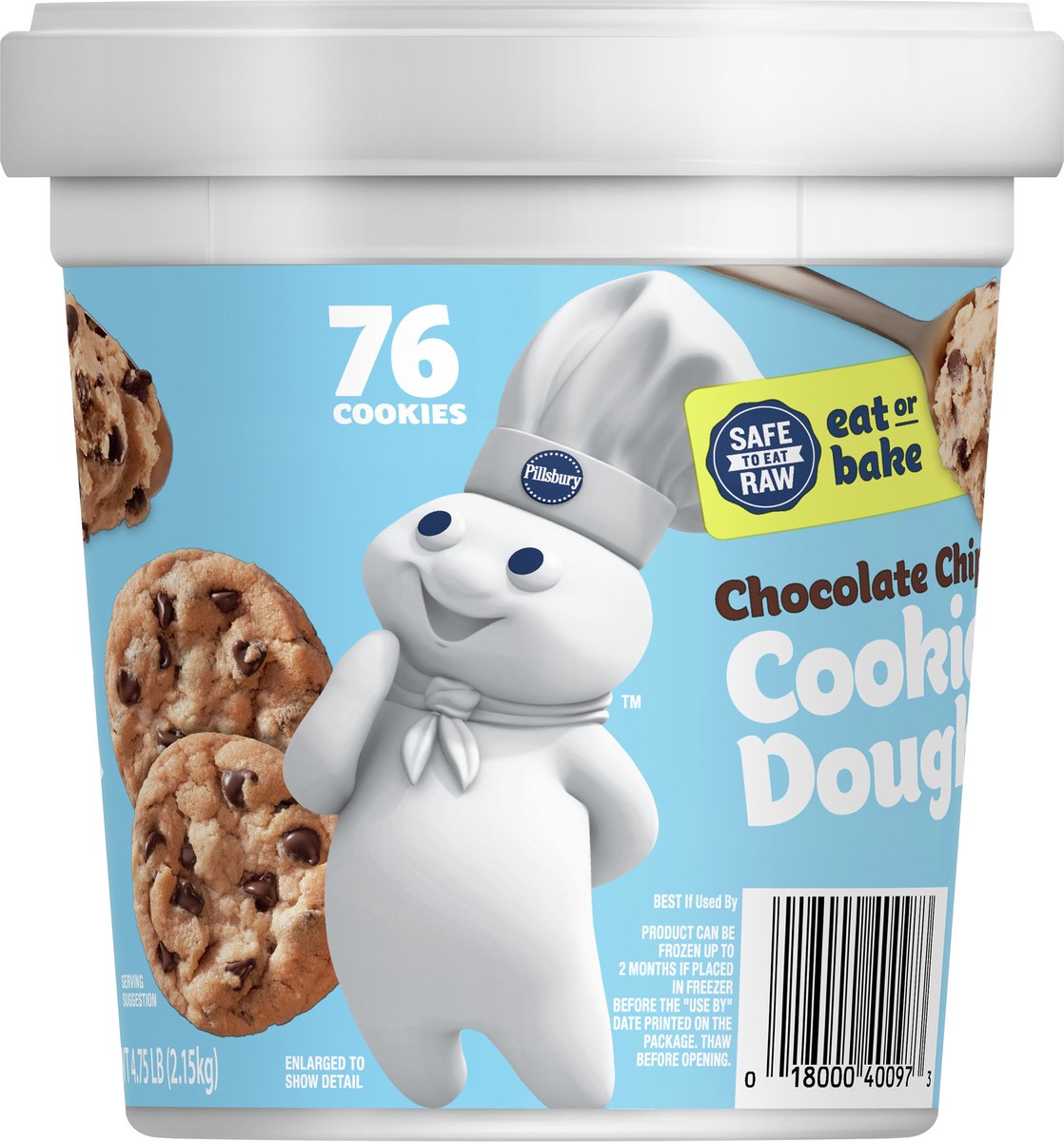 slide 6 of 9, Pillsbury Refrigerated Chocolate Chip Cookie Dough, Eat or Bake, 76 oz., 4.75 lb