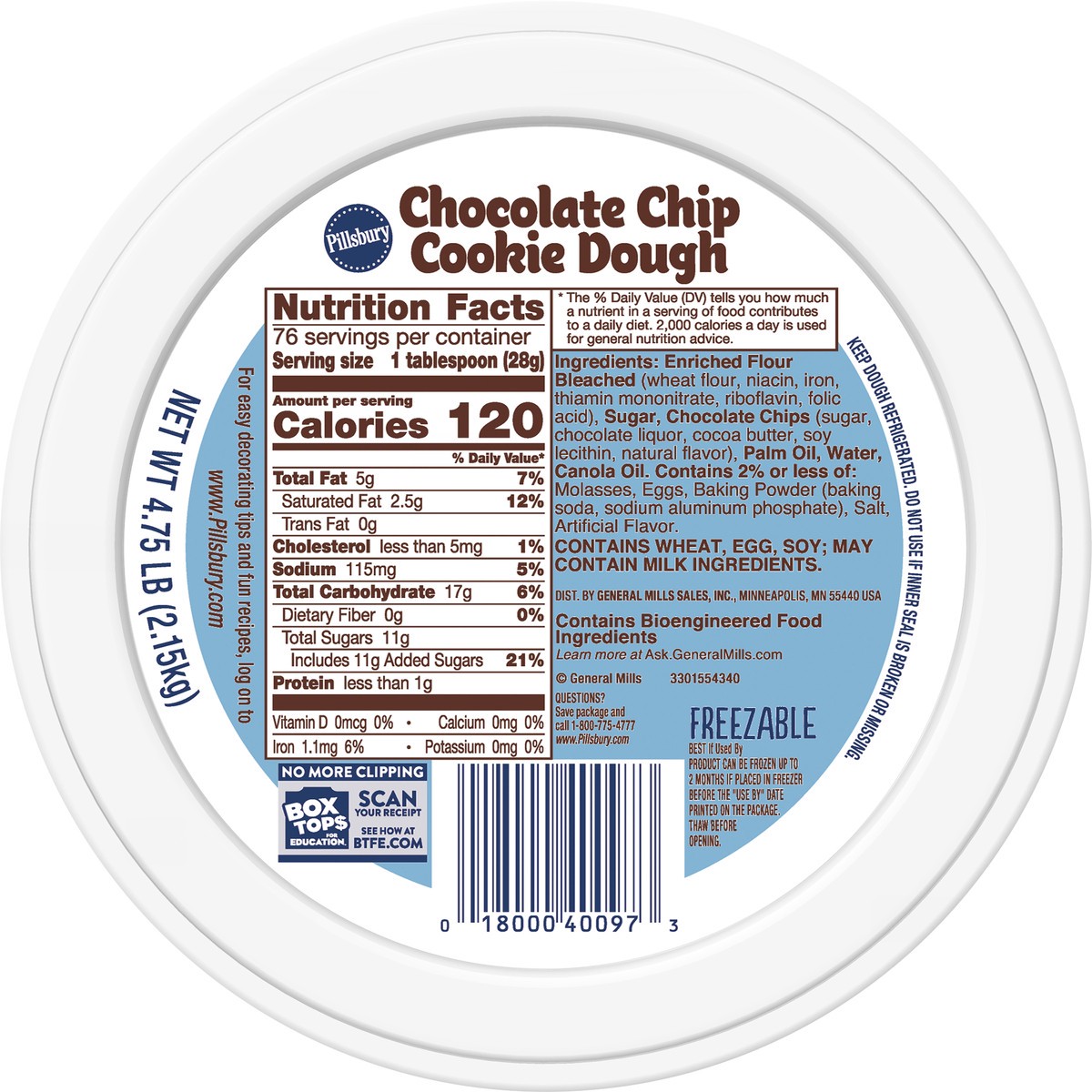 slide 5 of 9, Pillsbury Refrigerated Chocolate Chip Cookie Dough, Eat or Bake, 76 oz., 4.75 lb