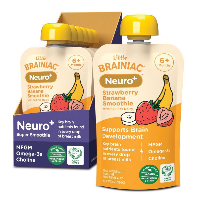 slide 6 of 6, Brainiac Kids' Little Brainiac Neuro Smoothie Baby Meals - Strawberry Banana - 3.5oz, 3.5 oz