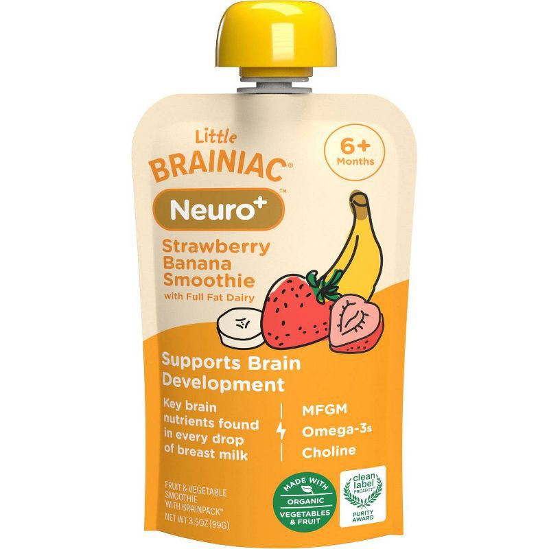 slide 1 of 6, Brainiac Kids' Little Brainiac Neuro Smoothie Baby Meals - Strawberry Banana - 3.5oz, 3.5 oz