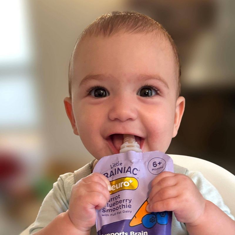 slide 8 of 9, Brainiac Kids Little Brainiac Neuro+ Smoothie Baby Food Pouch with Omega 3s - Carrot Blueberry- 3.5oz, 3.5 oz
