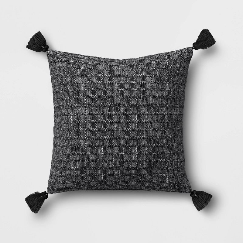 slide 1 of 5, 20"x20" Variegated Solid Tassel Outdoor Throw Pillow Black - Threshold™, 1 ct
