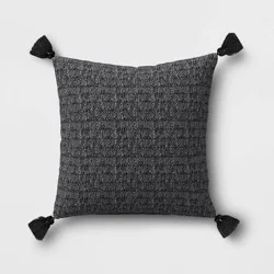 20"x20" Variegated Solid Tassel Outdoor Throw Pillow Black - Threshold™