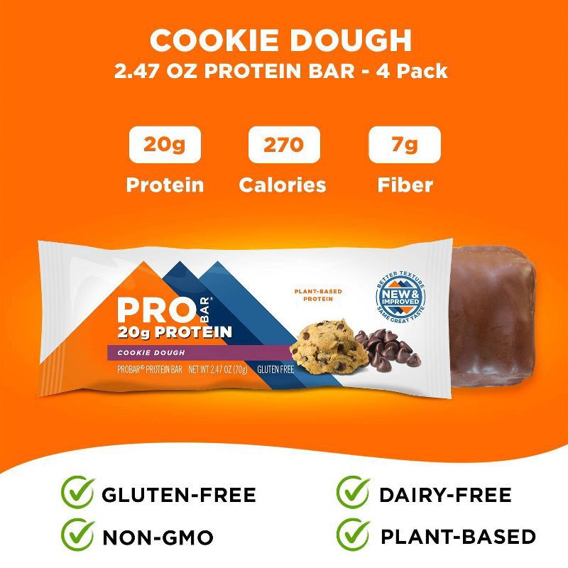 slide 2 of 5, PROBAR Cookie Dough Protein Bar - 10oz/4pk: 20g Protein, Muscle Growth, Chewy, 10 oz, 4 ct, 20 gram