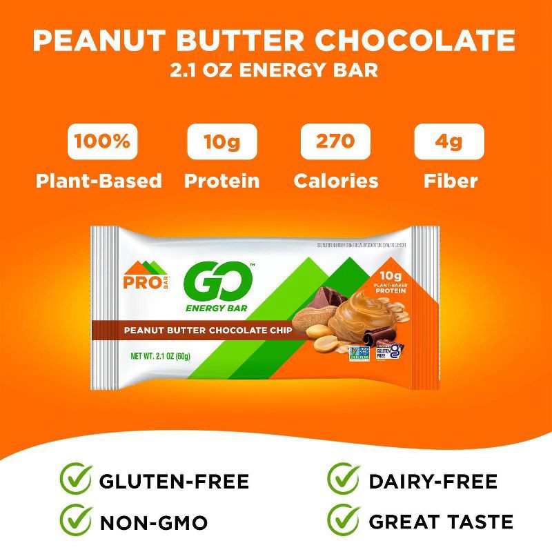 slide 2 of 4, PROBAR Peanut Butter Chocolate Chip Go Energy Bar - 2.1oz: Sports Performance, 10g Protein, 2.1 oz, 10 gram
