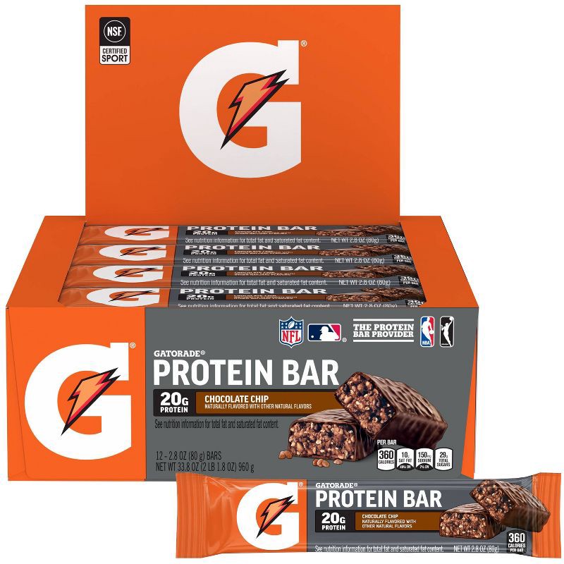 slide 1 of 11, Gatorade Chocolate Chip Protein Bar with 20g Protein - 2.8 oz: Muscle Growth, Sports Performance, 20 gram, 2.8 oz