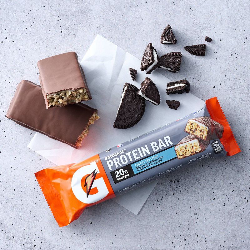 slide 3 of 6, Gatorade Organic Protein Bar Cookies and Cream Protein Bar - 16.9oz/6ct: Muscle Growth, 20g Protein, 16.9 oz, 6 ct, 20 gram