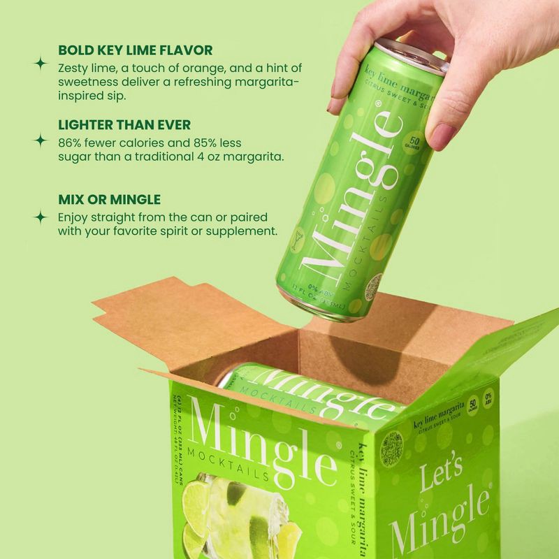 slide 4 of 7, Mingle Mocktails Non-Alcoholic Margarita - 4pk/12 fl oz Cans, 4 ct; 12 fl oz