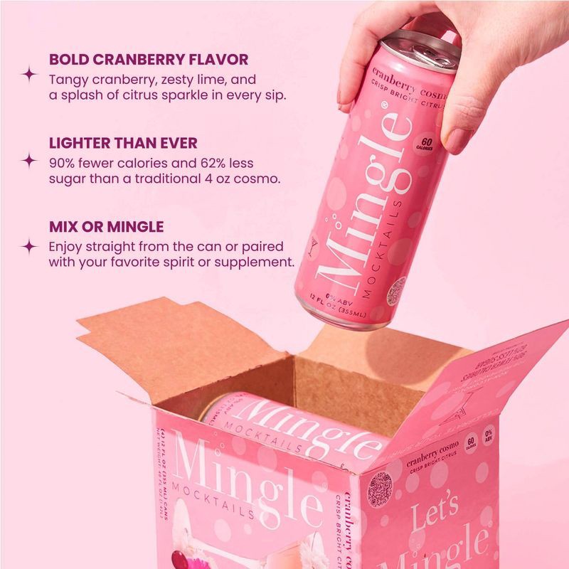 slide 4 of 7, Mingle Mocktails Non-Alcoholic Cosmo - 4pk/12 fl oz Cans, 4 ct; 12 fl oz