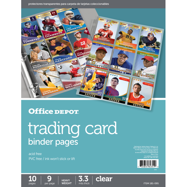 slide 1 of 2, Office Depot Brand Trading Card Binder Pages, 8-1/2'' X 11'', Clear, Pack Of 10, 10 ct