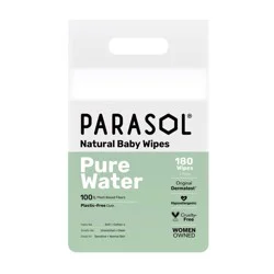 Parasol 99% Pure Water Baby Wipes for Sensitive Skin - 3 Packs - 180ct: Pop-Up Dispenser, Latex-Free, Hypoallergenic