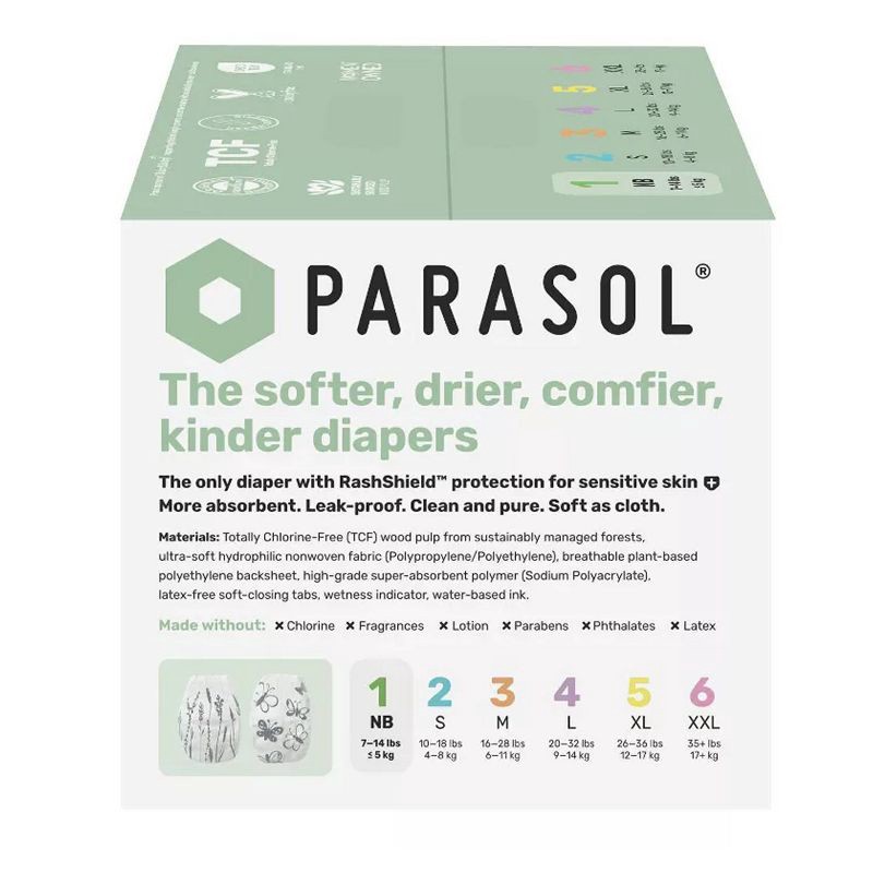 slide 2 of 10, Parasol Chlorine-Free Diapers with RashShield Protection - Size 1 - 88ct, 1 x 88 ct