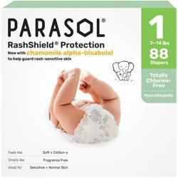 Parasol Chlorine-Free Diapers with RashShield Protection - Size 1 - 88ct
