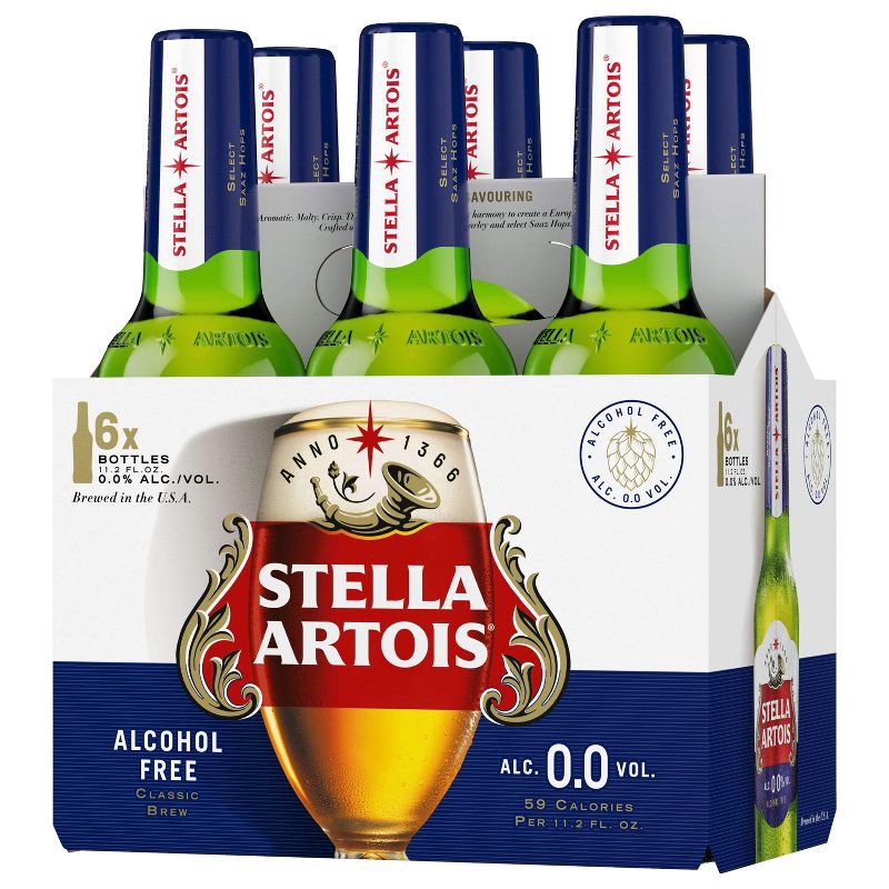 slide 2 of 8, Stella Artois Non-Alcoholic Lager Beer - 6pk/11.2 fl oz Bottles, 6 ct; 11.2 fl oz