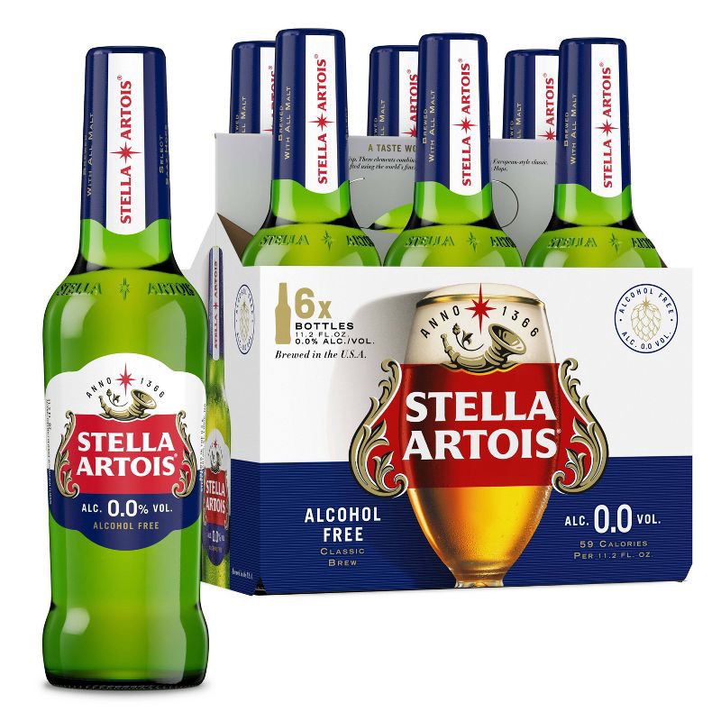 slide 3 of 8, Stella Artois Non-Alcoholic Lager Beer - 6pk/11.2 fl oz Bottles, 6 ct; 11.2 fl oz