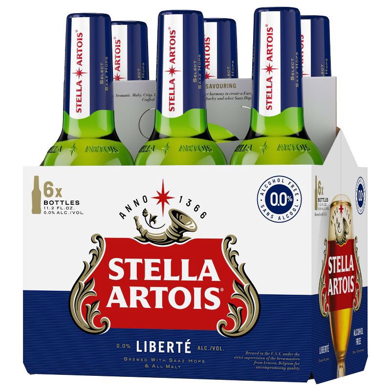 slide 7 of 13, Stella Artois Liberte Non-Alcoholic Lager - 6pk/11.2 fl oz Bottles, 6 ct; 11.2 fl oz