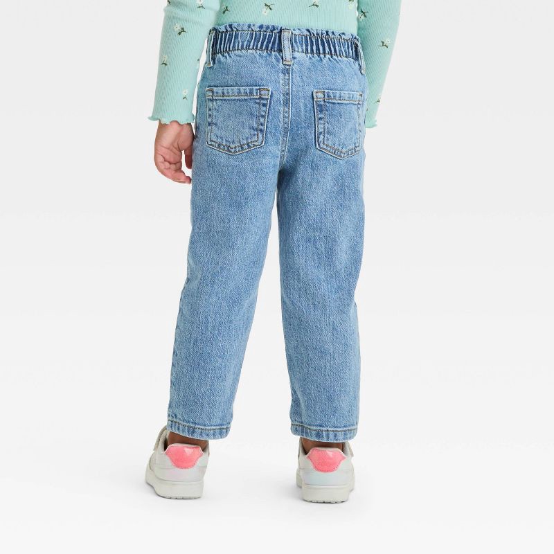 slide 2 of 3, Toddler Girls' Paperbag Pants - Cat & Jack™ Light Wash 3T: Relaxed Fit Denim with Elastic Waistband, Mid-Rise, Ankle Length, 1 ct