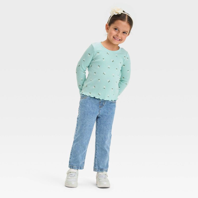 slide 3 of 3, Toddler Girls' Paperbag Pants - Cat & Jack™ Light Wash 3T: Relaxed Fit Denim with Elastic Waistband, Mid-Rise, Ankle Length, 1 ct