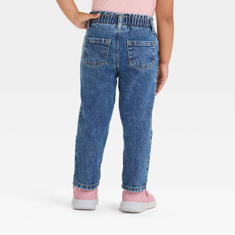 slide 2 of 3, Toddler Girls' Paperbag Denim Pants - Cat & Jack™ Dark Wash 12M: Relaxed Fit, Mid-Rise, Elastic Waistband, Ankle Length, 1 ct