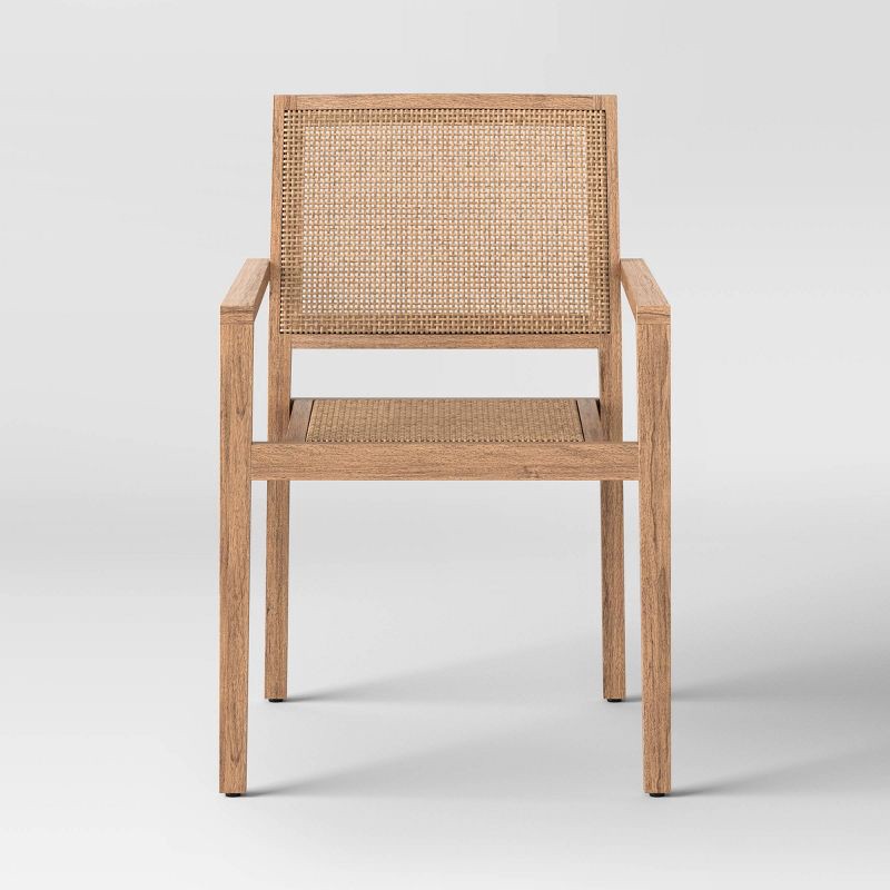 slide 3 of 5, Threshold designed w/Studio McGee Wood Caning Stackable Patio Chair Brown - Threshold™ designed with Studio McGee, 1 ct