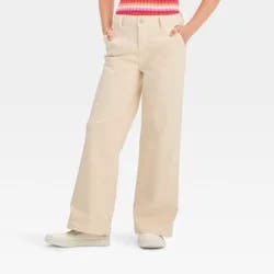 Girls' Mid-Rise Wide Leg Trouser Jeans - Cat & Jack™ Beige 14