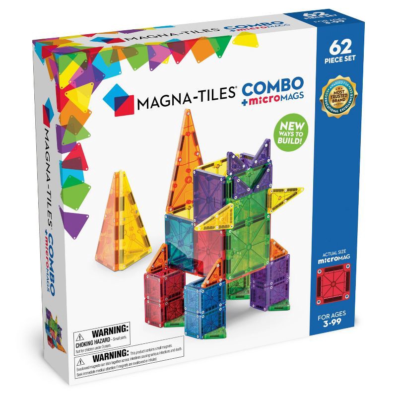 slide 1 of 7, MAGNA-TILES Combo microMAGS 62pc: Educational Magnetic Building Set for Creative Thinking & Fine Motor Skills, 62 ct