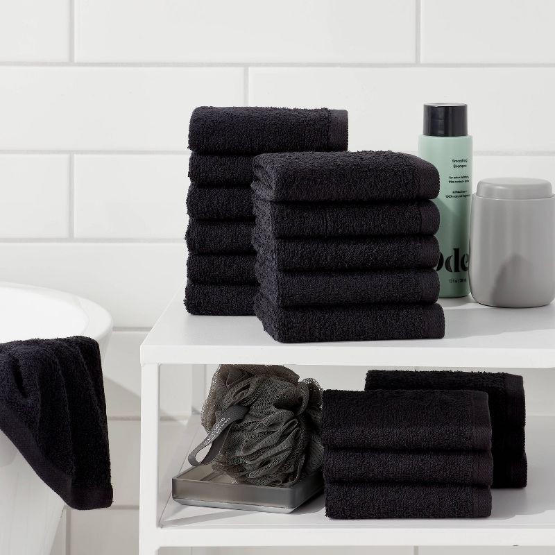 slide 2 of 4, 18pk Everyday Washcloths Black - Room Essentials™, 18 ct
