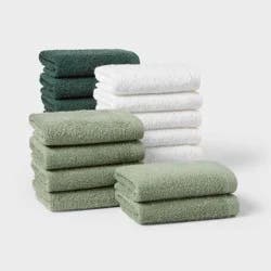 18pk Everyday Washcloths Green/White - Room Essentials™