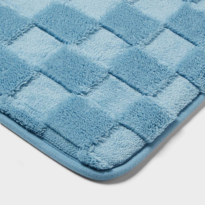 slide 3 of 4, 20"x30" Everyday Checked Cushion Bath Rug Quilt Blue - Room Essentials™, 1 ct