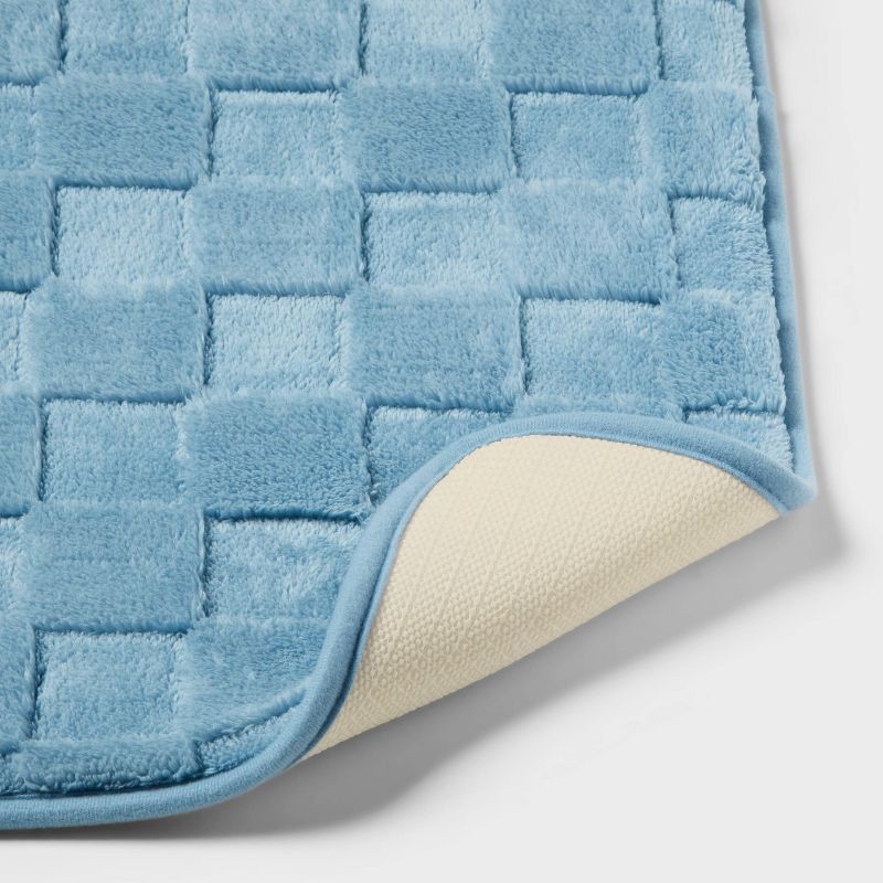 slide 4 of 4, 20"x30" Everyday Checked Cushion Bath Rug Quilt Blue - Room Essentials™, 1 ct