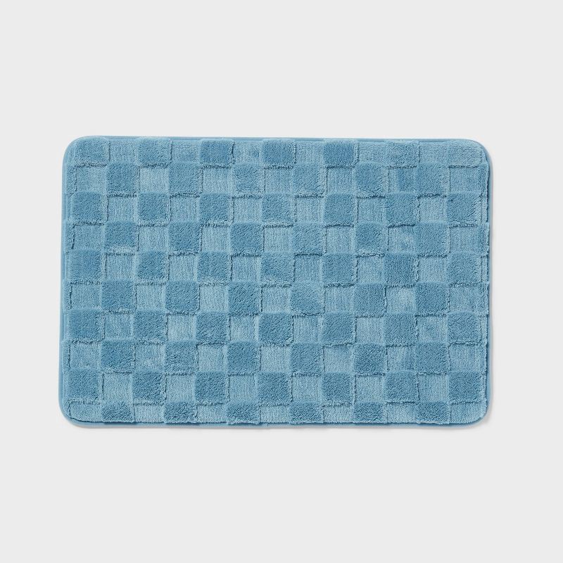 slide 1 of 4, 20"x30" Everyday Checked Cushion Bath Rug Quilt Blue - Room Essentials™, 1 ct