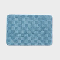20"x30" Everyday Checked Cushion Bath Rug Quilt Blue - Room Essentials™