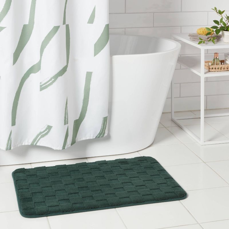 slide 2 of 4, 20"x30" Everyday Checked Cushion Bath Rug Dark Green - Room Essentials™, 1 ct