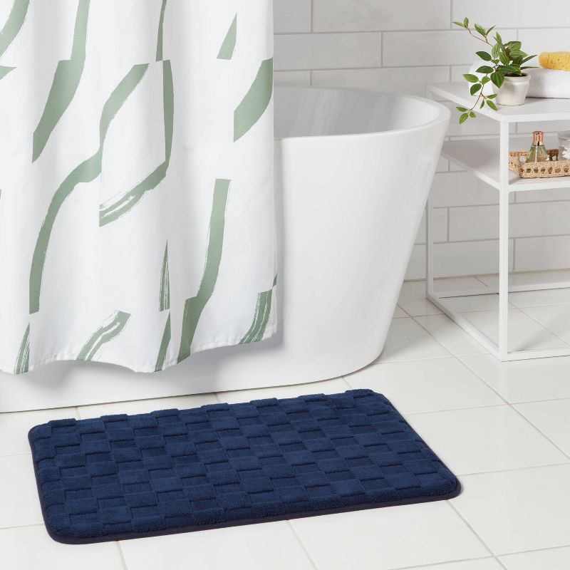 slide 2 of 4, 20"x30" Everyday Checked Cushion Bath Rug Navy - Room Essentials™, 1 ct