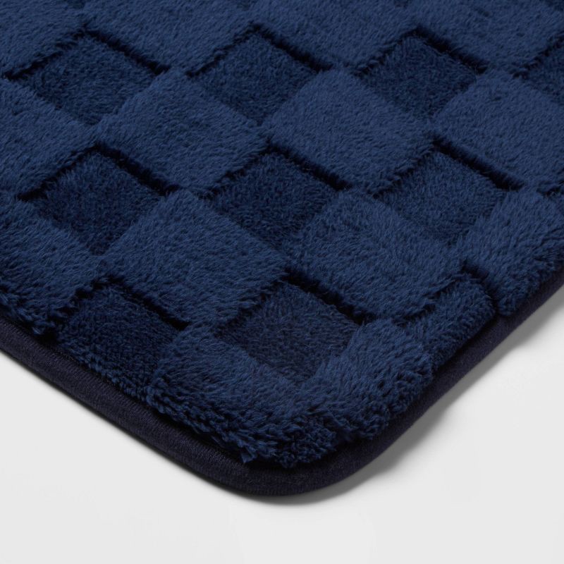slide 3 of 4, 20"x30" Everyday Checked Cushion Bath Rug Navy - Room Essentials™, 1 ct