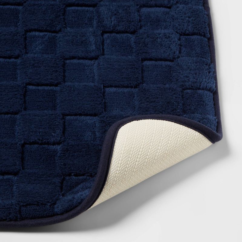 slide 4 of 4, 20"x30" Everyday Checked Cushion Bath Rug Navy - Room Essentials™, 1 ct