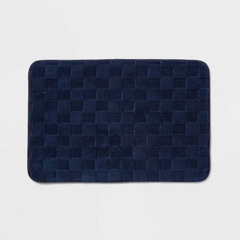 slide 1 of 4, 20"x30" Everyday Checked Cushion Bath Rug Navy - Room Essentials™, 1 ct