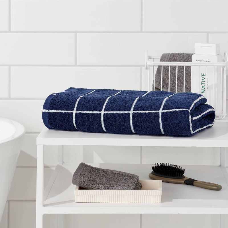 slide 2 of 4, Everyday Bath Sheet Grid Navy/White - Room Essentials™, 1 ct