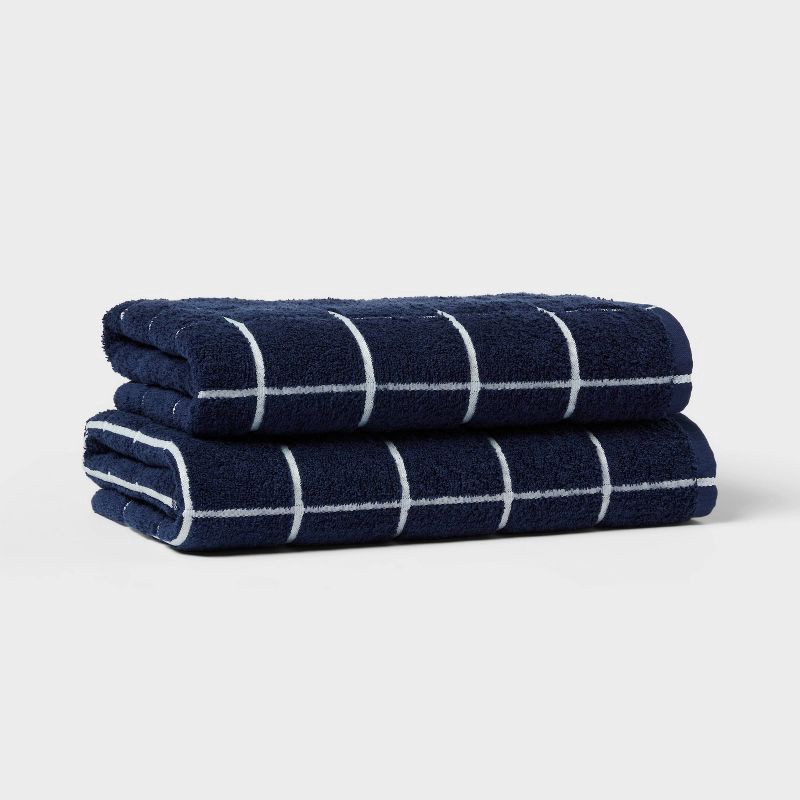 slide 4 of 4, Everyday Bath Towel Grid Navy/White - Room Essentials™, 1 ct