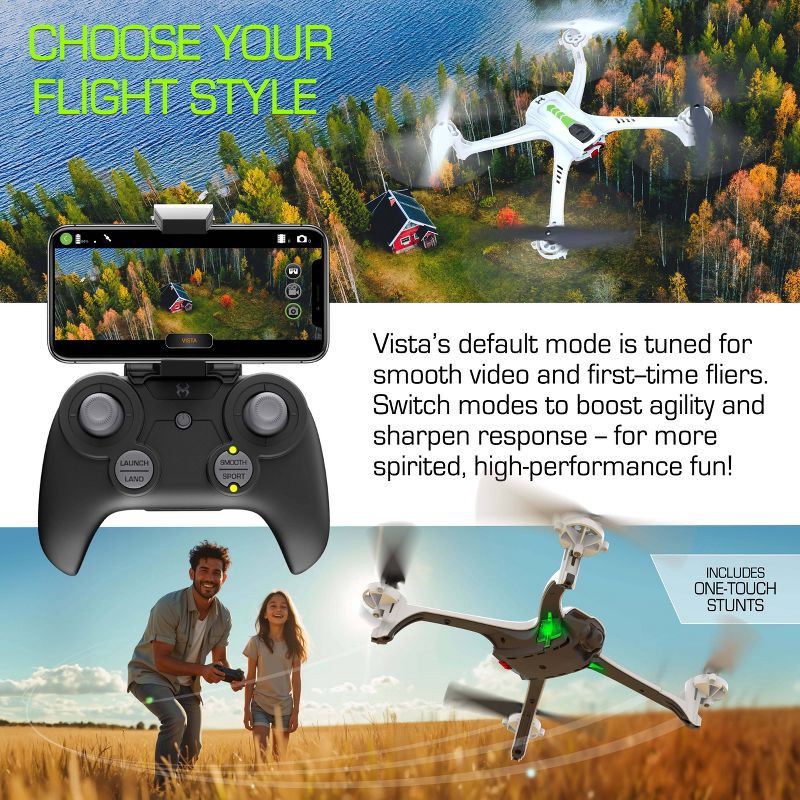 slide 6 of 8, Sky Viper Vista HD Video Drone: Built-In Camera, Remote Control, Bluetooth, Beginner Skill Level, 1 ct