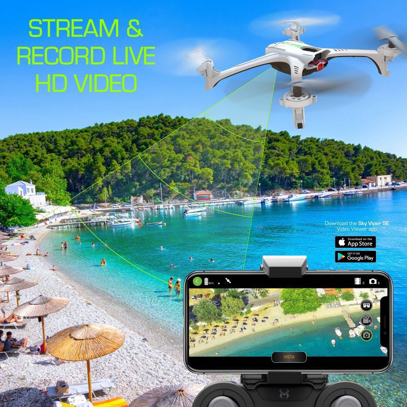 slide 2 of 8, Sky Viper Vista HD Video Drone: Built-In Camera, Remote Control, Bluetooth, Beginner Skill Level, 1 ct