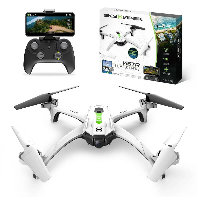 slide 1 of 8, Sky Viper Vista HD Video Drone: Built-In Camera, Remote Control, Bluetooth, Beginner Skill Level, 1 ct