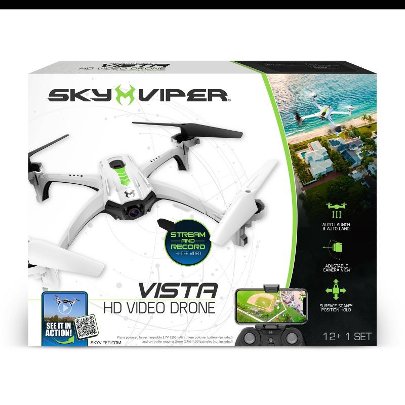 slide 8 of 8, Sky Viper Vista HD Video Drone: Built-In Camera, Remote Control, Bluetooth, Beginner Skill Level, 1 ct