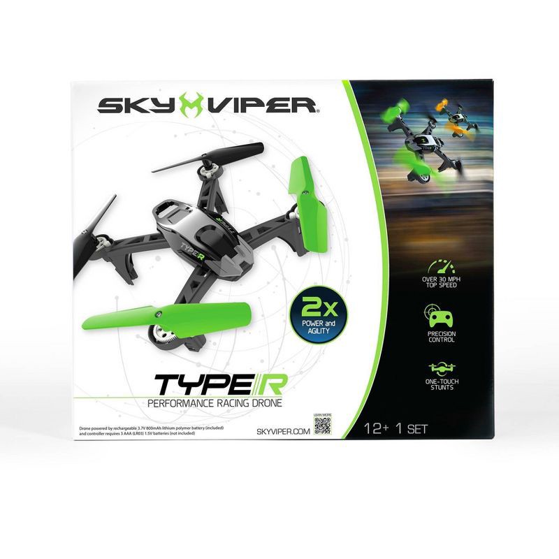 slide 8 of 8, Sky Viper Type-R Performance Racing Drone: Remote Control, Beginner Skill Level, USB-C Connection, Outdoor Use, 1 ct