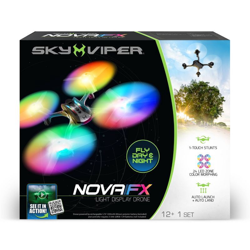 slide 8 of 8, Sky Viper Nova Light Show Drone: Beginner Remote Control, 100m Range, 17mph Speed, Bluetooth, Outdoor Use, 1 ct